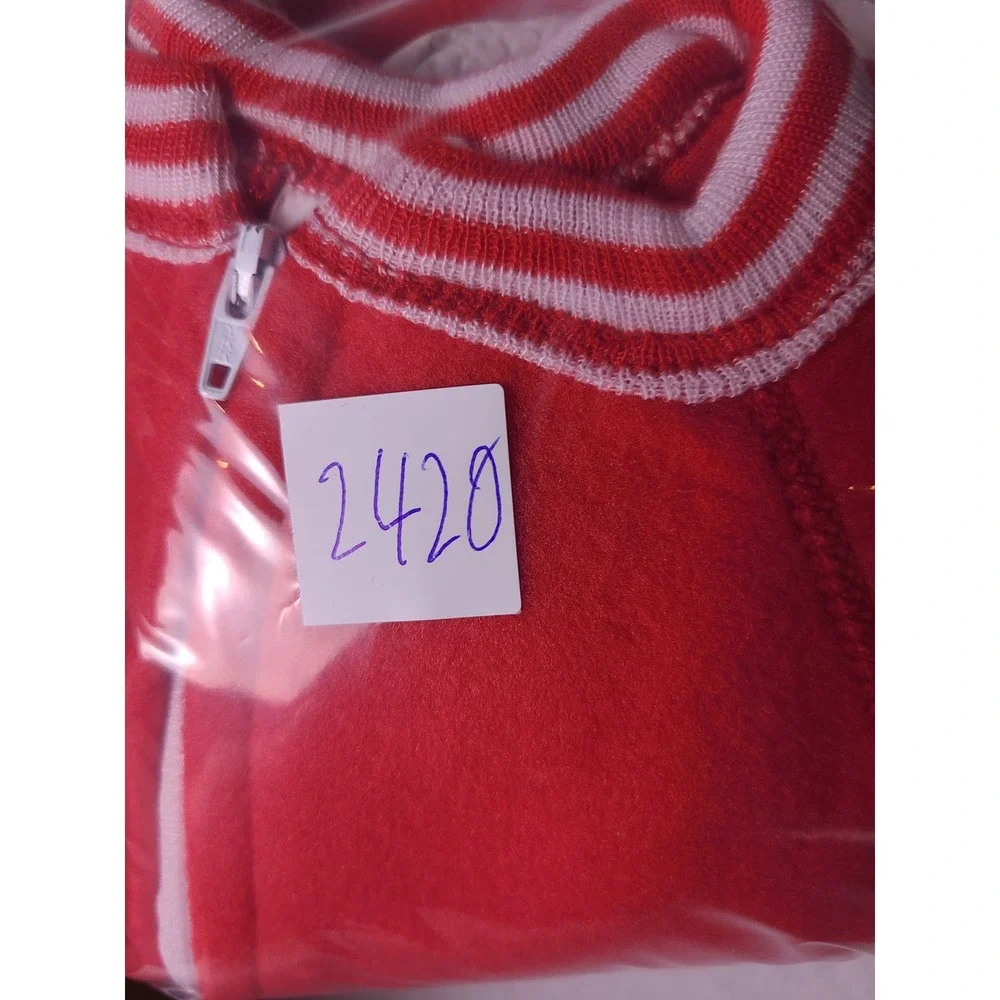 USA VTG Y2K Triboro Footed Sleeper Baby 6-12M Red Fleece Striped Trim 90s